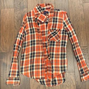 orange/navy blue flannel